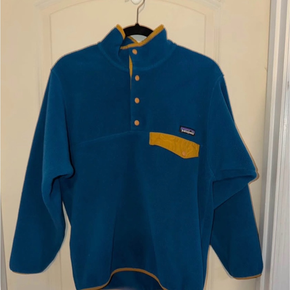 Patagonia Synchilla Snap T Fleece Blue Gold Pullover Men's XS Gorpcore